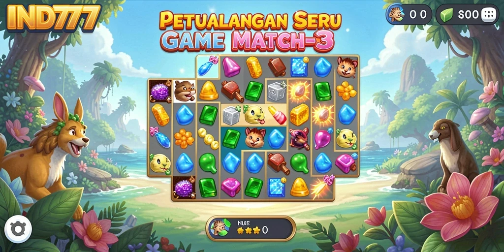 Screenshot IND777 menunjukkan aksi seru dalam permainan Match-3.