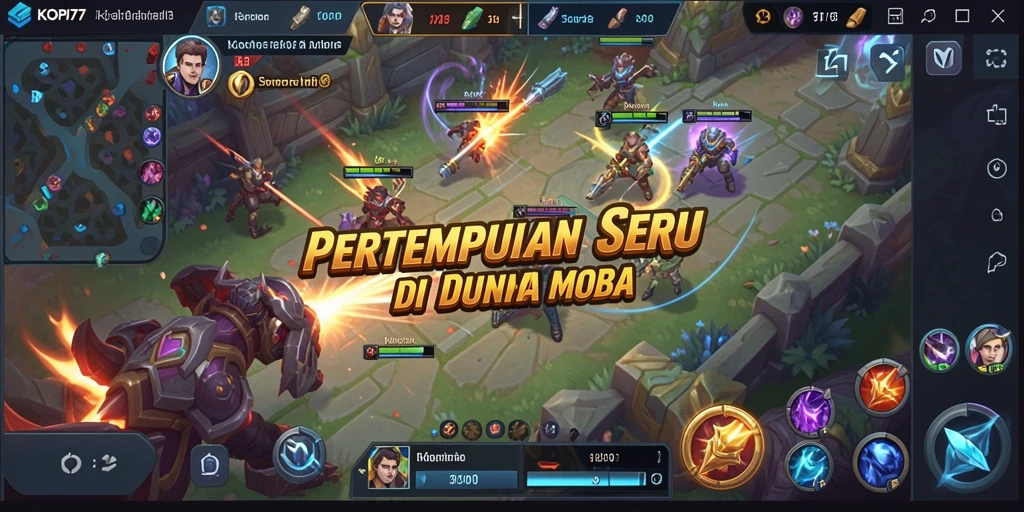 Tangkapan layar menunjukkan aksi hebat dalam pertempuran MOBA di KOPI77.
