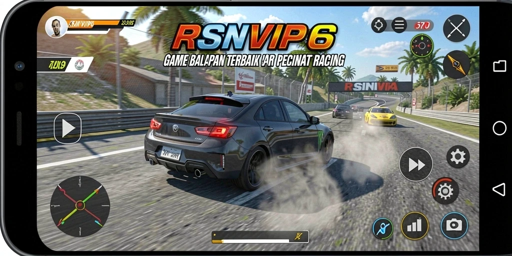 Screenshot gameplay RSNVIP6 menampilkan aksi balapan yang mendebarkan.